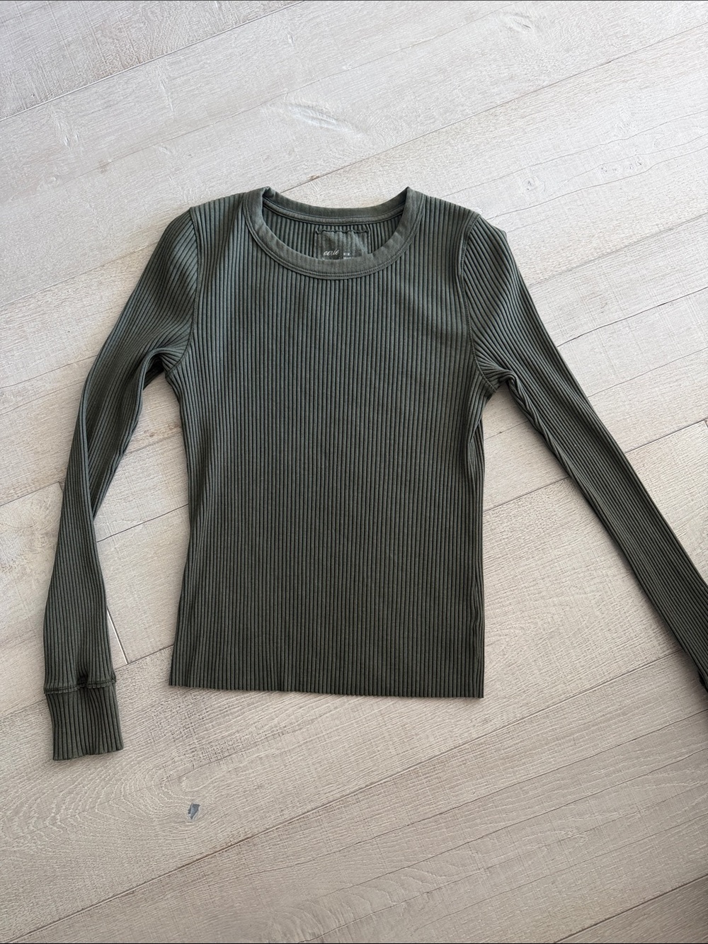 aerie Ribbed Crewneck Long Sleeve Top - Olive